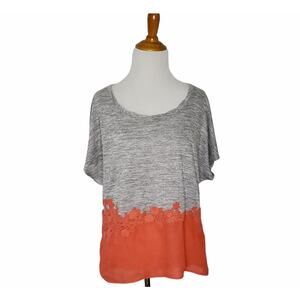 Miss Me Lace Trim Orange Gray T-Shirt Relaxed Medium